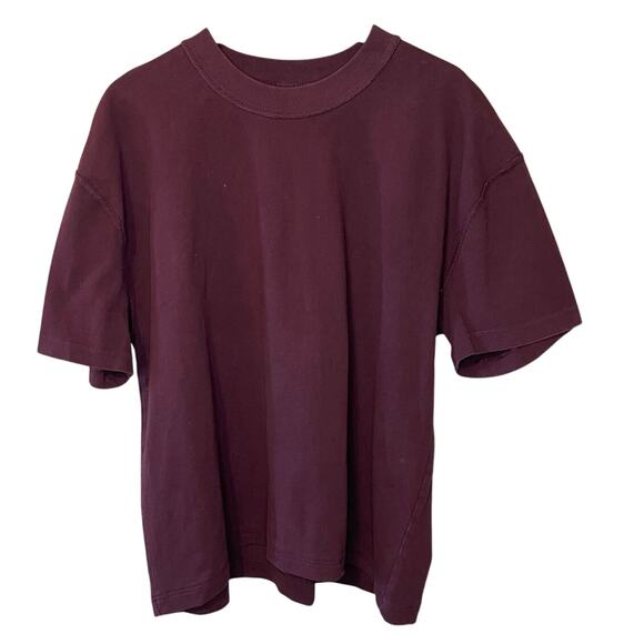 All Saints Purple Crew Neck Square Cut Burgundy Organic Cotton Tee Shirt Small - Picture 1 of 9